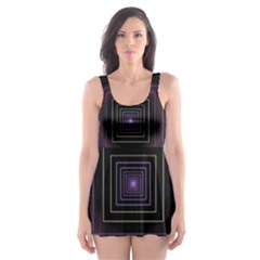 Fractal Square Modern Purple Skater Dress Swimsuit by Pakrebo