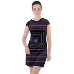 Fractal Square Modern Purple Drawstring Hooded Dress