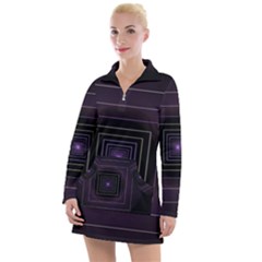 Fractal Square Modern Purple Women s Long Sleeve Casual Dress