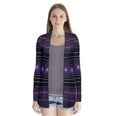 Fractal Square Modern Purple Drape Collar Cardigan by Pakrebo