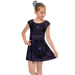 Fractal Square Modern Purple Kids  Cap Sleeve Dress by Pakrebo