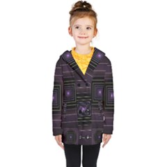 Fractal Square Modern Purple Kids  Double Breasted Button Coat