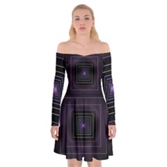 Fractal Square Modern Purple Off Shoulder Skater Dress by Pakrebo