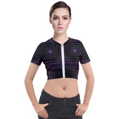 Fractal Square Modern Purple Short Sleeve Cropped Jacket