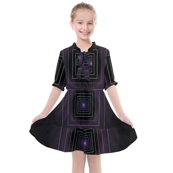 Fractal Square Modern Purple Kids  All Frills Chiffon Dress