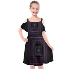 Fractal Square Modern Purple Kids  Cut Out Shoulders Chiffon Dress by Pakrebo