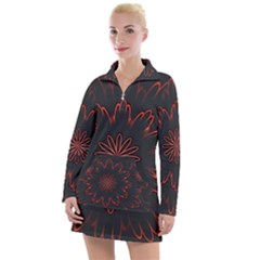 Fractal Glowing Abstract Digital Women s Long Sleeve Casual Dress