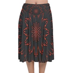 Fractal Glowing Abstract Digital Velvet Flared Midi Skirt by Pakrebo