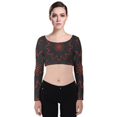 Fractal Glowing Abstract Digital Velvet Long Sleeve Crop Top by Pakrebo