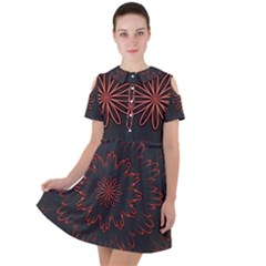 Fractal Glowing Abstract Digital Short Sleeve Shoulder Cut Out Dress 