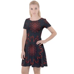 Fractal Glowing Abstract Digital Cap Sleeve Velour Dress 