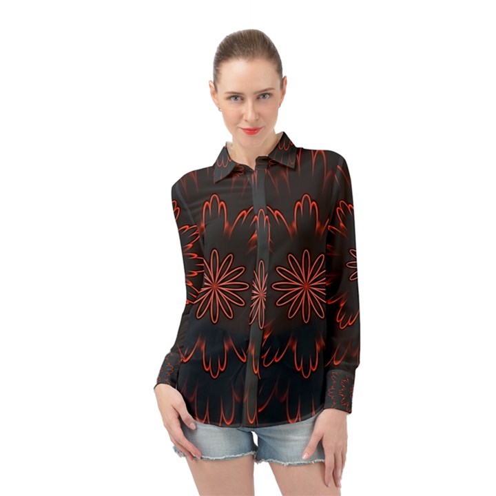 Fractal Glowing Abstract Digital Long Sleeve Chiffon Shirt