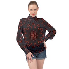 Fractal Glowing Abstract Digital High Neck Long Sleeve Chiffon Top