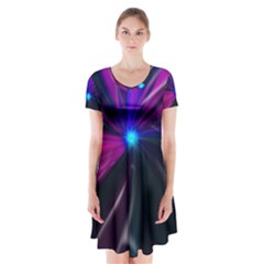 Abstract Background Lightning Short Sleeve V-neck Flare Dress by Pakrebo