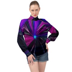 Abstract Background Lightning High Neck Long Sleeve Chiffon Top