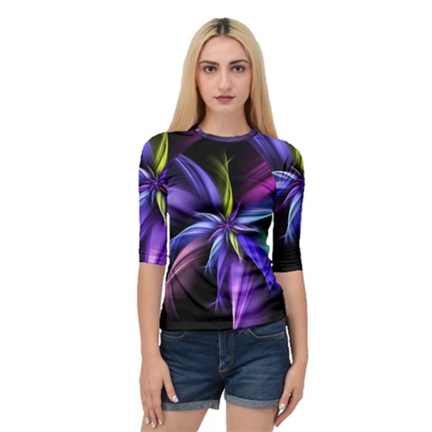 Fractal Floral Pattern Petals Quarter Sleeve Raglan Tee by Pakrebo