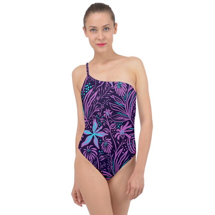 Stamping Classic One Shoulder Swimsuit