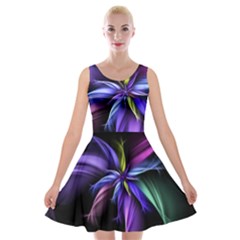 Fractal Floral Pattern Petals Velvet Skater Dress