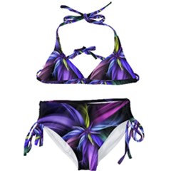 Fractal Floral Pattern Petals Kids  Classic Bikini Set by Pakrebo