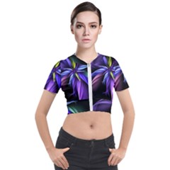 Fractal Floral Pattern Petals Short Sleeve Cropped Jacket