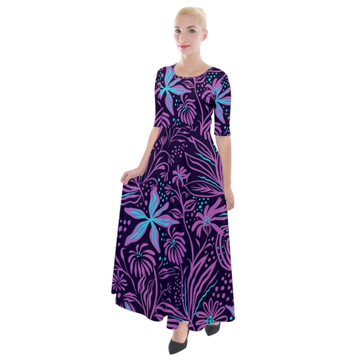 Stamping Half Sleeves Maxi Dress