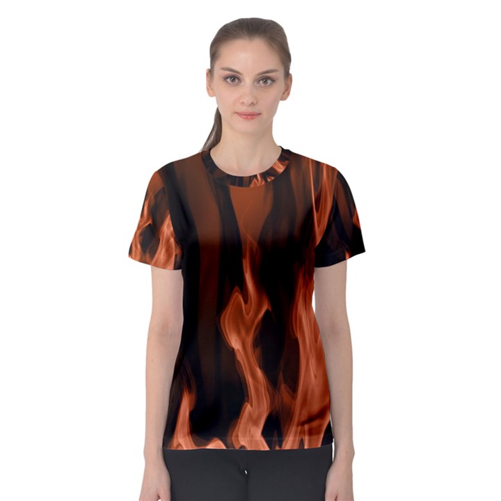 Smoke Flame Abstract Orange Red Women s Sport Mesh Tee