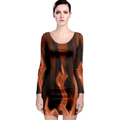 Smoke Flame Abstract Orange Red Long Sleeve Bodycon Dress