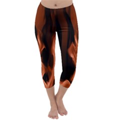 Smoke Flame Abstract Orange Red Capri Winter Leggings  by Pakrebo