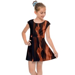 Smoke Flame Abstract Orange Red Kids  Cap Sleeve Dress by Pakrebo