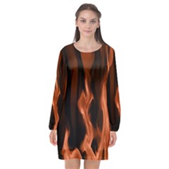 Smoke Flame Abstract Orange Red Long Sleeve Chiffon Shift Dress  by Pakrebo