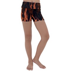 Smoke Flame Abstract Orange Red Kids  Lightweight Velour Yoga Shorts by Pakrebo