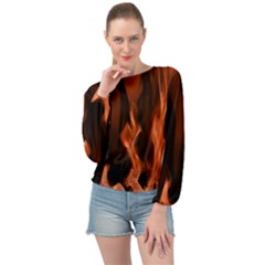 Smoke Flame Abstract Orange Red Banded Bottom Chiffon Top