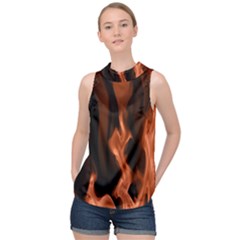 Smoke Flame Abstract Orange Red High Neck Satin Top by Pakrebo