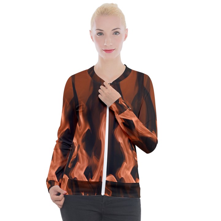 Smoke Flame Abstract Orange Red Casual Zip Up Jacket