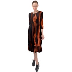 Smoke Flame Abstract Orange Red Ruffle End Midi Chiffon Dress