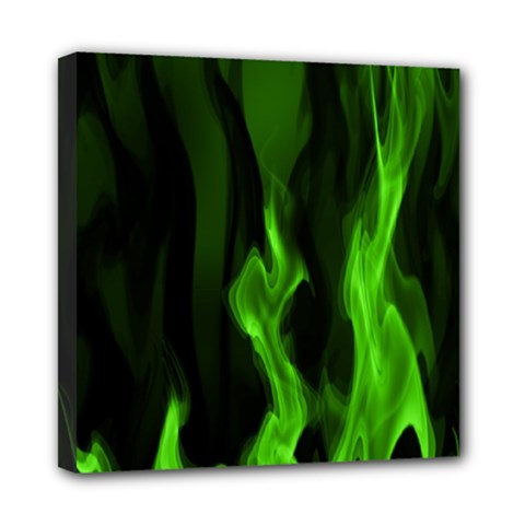 Smoke Flame Abstract Green Mini Canvas 8  X 8  (stretched) by Pakrebo