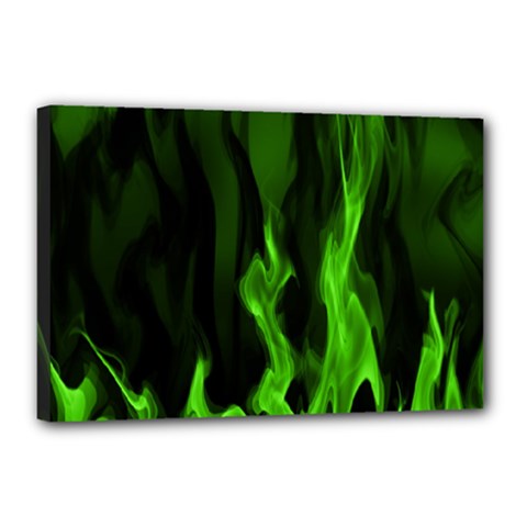 Smoke Flame Abstract Green Canvas 18  X 12  (stretched) by Pakrebo