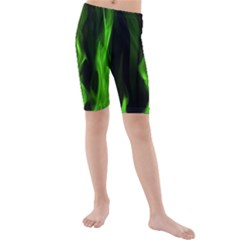 Smoke Flame Abstract Green Kids  Mid Length Swim Shorts by Pakrebo