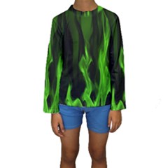 Smoke Flame Abstract Green Kids  Long Sleeve Swimwear by Pakrebo