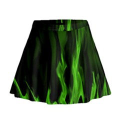 Smoke Flame Abstract Green Mini Flare Skirt by Pakrebo