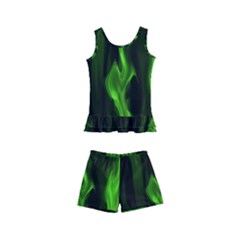 Smoke Flame Abstract Green Kids  Boyleg Swimsuit by Pakrebo