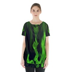 Smoke Flame Abstract Green Skirt Hem Sports Top by Pakrebo