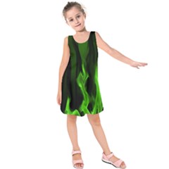 Smoke Flame Abstract Green Kids  Sleeveless Dress by Pakrebo