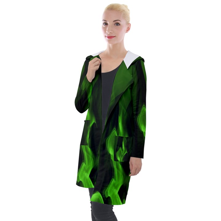 Smoke Flame Abstract Green Hooded Pocket Cardigan