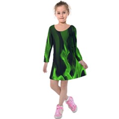 Smoke Flame Abstract Green Kids  Long Sleeve Velvet Dress by Pakrebo