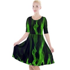 Smoke Flame Abstract Green Quarter Sleeve A-line Dress by Pakrebo