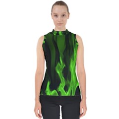 Smoke Flame Abstract Green Mock Neck Shell Top by Pakrebo