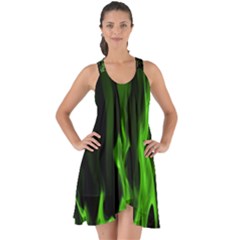 Smoke Flame Abstract Green Show Some Back Chiffon Dress by Pakrebo