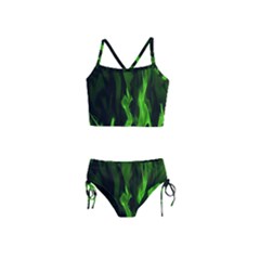 Smoke Flame Abstract Green Girls  Tankini Swimsuit by Pakrebo