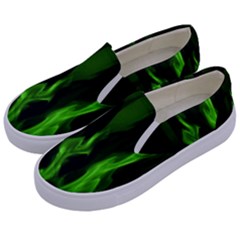 Smoke Flame Abstract Green Kids  Canvas Slip Ons by Pakrebo